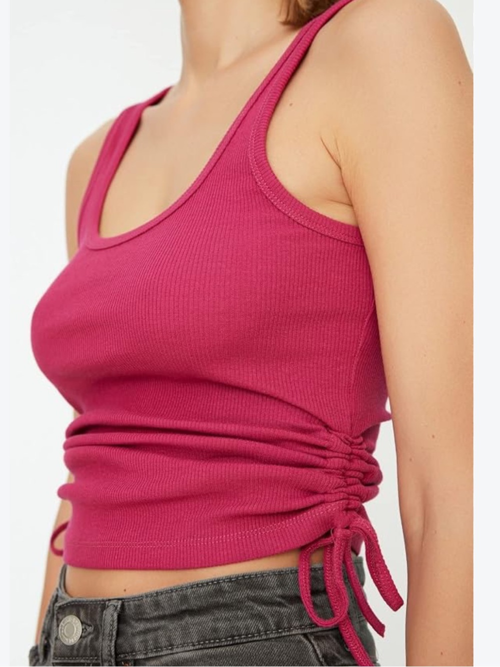 Fitted Ribbed Scoop Tank in Berry Plum with Side Ties